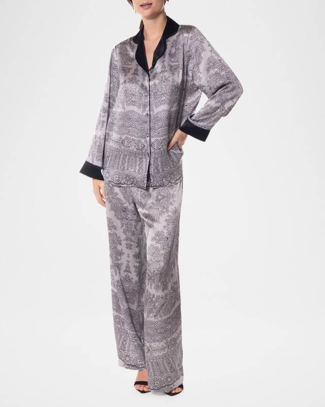 Bardot Floral-Print Silk Charmeuse Pajama Set